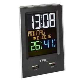 TFA Dostmann Réveil Chargeur Charge-IT, 60.2537.01, avec Fonction de Charge USB, Climat ambiant, avec minuterie de Sommeil Court TFA Dostmann Réveil Chargeur Charge-IT