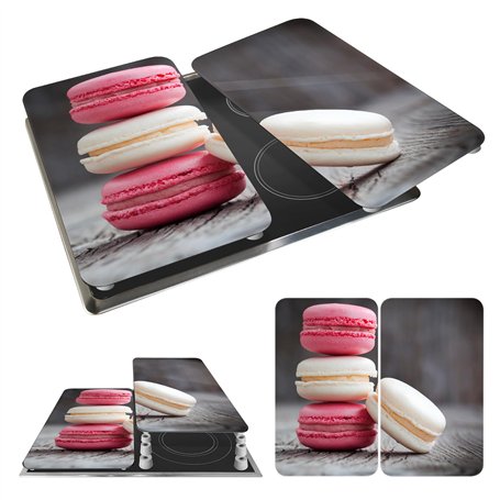 WENKO Protection plaque de cuisson "Macarons" en verre trempé | Pour toute plaque | Couvre plaque de cuisson