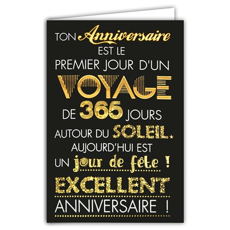 Afie Carte Double Anniversaire - Texte Voyage avec Dorure - Format 12 x 17