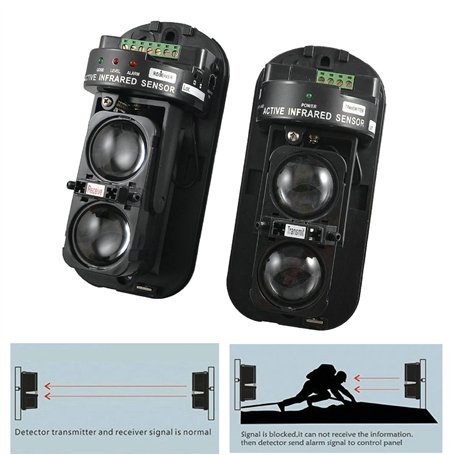 GuDoQi Détecteur Infrarouge Actif à Double Faiscea Photoélectrique de 100m Alarme de Sécurité à la Maison Capteur Détecteur Infr