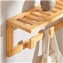 SoBuy FHK06-N Étagère Porte-Serviette Porte-Manteau Mural Penderie Patère Murale en Bambou avec Étagère et 6 Crochets - L90 x P1