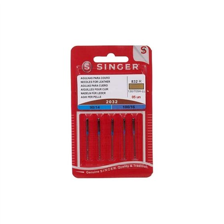 Singer N2032B05AS832R 2032 Lot de 5 Aiguilles pour Cuir en métal argenté 7 x 0