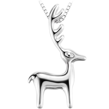 Pendentif Collier pour Femmes Fille Dame Adolescent Bijoux en Argent Sterling 3D Rennes Cerf Meilleur Cadeau pour Vous et Ami