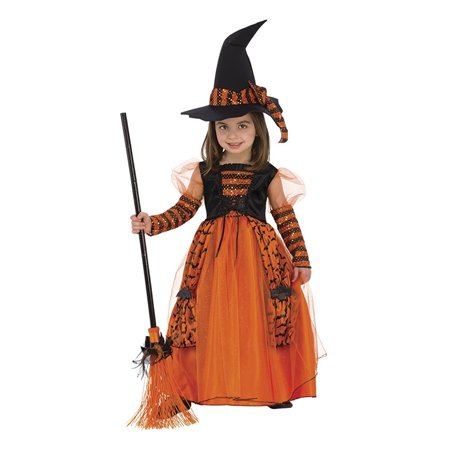 Rubies Déguisement brillante pour fille - Robe de sorcière enfant orange avec détails pailletés et chapeau pour Halloween