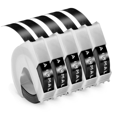 Airmall Ruban de gaufrage 9 mm compatible avec Dymo - 9 mm x 3 m - Étiquettes 3D autocollantes Noir Pour étiqueteuse DYMO Omega