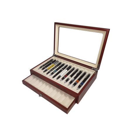 MaestroRelojero - Vitrine en Bois pour 23 Stylos | Plateau Porte Stylo | Présentoir à Stylo | en Bois Cherry