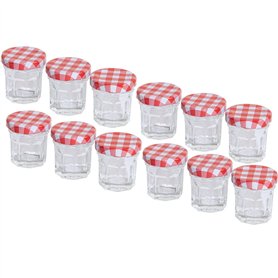 MC-Trend Lot de 12 Mini pots à confiture 30ml avec couvercle à vis – Bocaux avec couvercle à carreaux rouge et blanc