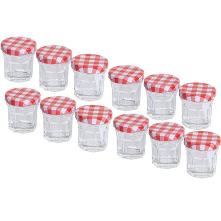 MC-Trend Lot de 12 Mini pots à confiture 30ml avec couvercle à vis – Bocaux avec couvercle à carreaux rouge et blanc