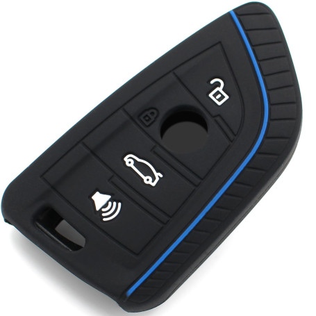 Finest-Folia - Coque en Silicone BE pour clé de Voiture à 4 Boutons - Noir et Bleu