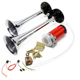 Dhuile de voiture Corne 150db Air Horn Pavillon double tube Chrome Zinc double Trompette Air Horn avec compresseur pour n'import Dhuile de voiture Corne 150db Air Horn Pavillon double tube Chrome Zinc double Trompette Air Horn avec compresseur pour n'import