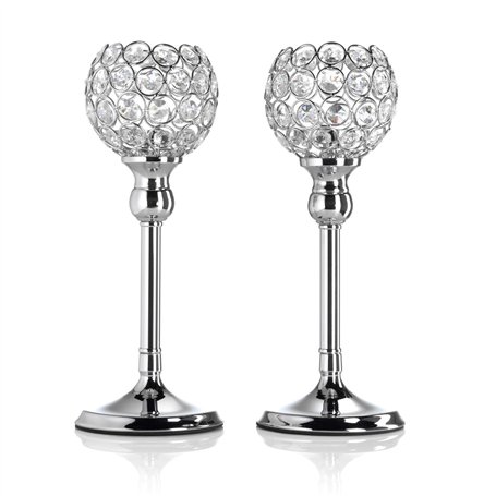Auraglow Lot de 2 bougeoirs Pilier avec détails en Cristal pour Bougie Chauffe-Plat ou Bougies Chauffe-Plat Idéal pour Table de