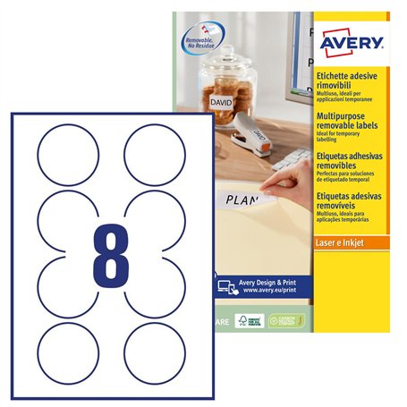 Avery Étiquettes Amovibles Rondes Blanches Ø 63