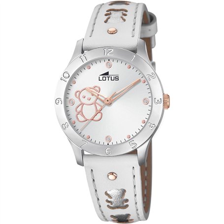 Lotus Montre pour Enfants 18657/A Junior Collection Boîtier en Acier Inoxydable Gris Bracelet en Cuir Blanc