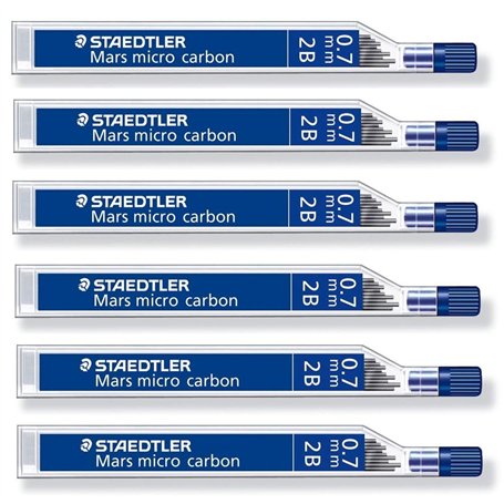 Staedtler Mars Micro Carbon 250 0.7mm 2B - Recharges de mine de crayon - 6 tubes/boîtes (72 dérivations) 2B
