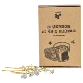 Lot de 100 mèches de bougies durables en chanvre renouvelable et cire d'abeille naturelle sans paraffine (10 cm) avec porte-mèch Lot de 100 mèches de bougies durables en chanvre renouvelable et cire d'abeille naturelle sans paraffine (10 cm) avec porte-mèch
