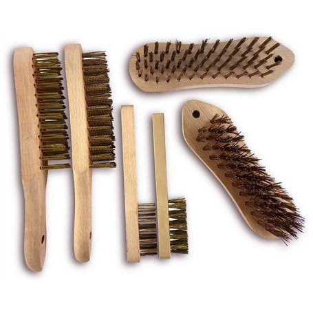 Assortiment de 6 brosses métalliques à main | 2 x soudeur acier rond + acier souple | 2 x violon acier rond + acier souple | 2 x