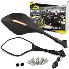 Area1 Rétroviseurs Moto Universel Retroviseur Latéral avec Clignotant Homologué E, Certification CE (2xM10 Filetage à droite) co Area1 Rétroviseurs Moto Universel Retroviseur Latéral avec Clignotant Homologué E