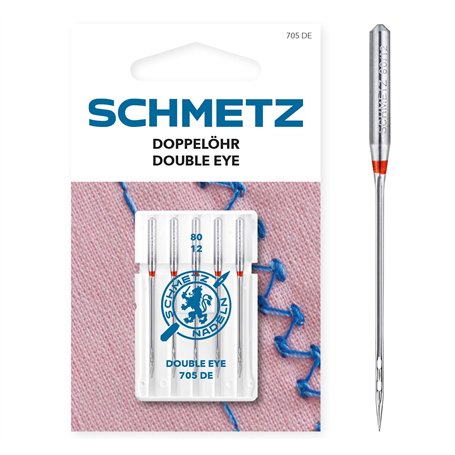SCHMETZ | 5 Aiguilles pour machines à coudre | Double Chas | 705 DE | Grosseur 80/12 | Convient pour les ourlets décoratifs
