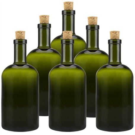 mikken Lot de 6 bouteilles en verre vert et marron de 500 ml avec bouchon en liège.