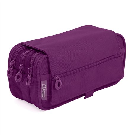 Trousse Scolaire Triple avec Grandes Poches Intérieures et Fermeture Éclair Individuelle (Pourpre)