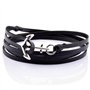 Planetys - Bracelet Ancre - Bracelet Cuir Multi-Rangs en Cuir Noir et Acier 316 L