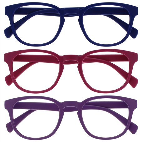 Opulize Pop Pack 3 Rétro Rond Lisse Bleu Mat Rose Pourpre Hommes Femmes Lunettes De Lecture Charnières Ressort RRR2-345 +3