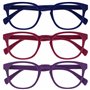 Opulize Pop Pack 3 Rétro Rond Lisse Bleu Mat Rose Pourpre Hommes Femmes Lunettes De Lecture Charnières Ressort RRR2-345 +3