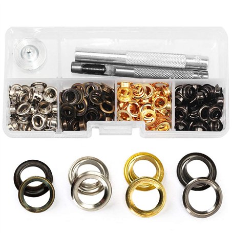 Gasea 120 Set Grommets Eyelets Métal 4 Couleurs œillets avec Rondelles 6mm Kit d'Outils à Oeillet Couture Avec 3PCS Grommets Ins