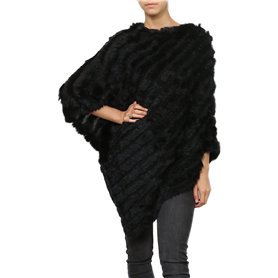 Miss Rouge poncho en fourrure lapin,tricote (Noir) Miss Rouge poncho en fourrure lapin