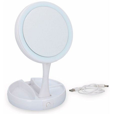 Miroir de Maquillage Grundig - Éclairage LED - Espace de Rangement pour Bijoux - Miroir Ordinaire et grossissant - Blanc