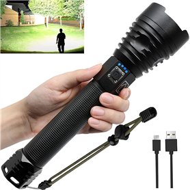 Lampe Torche LED Ultra Puissante,100000 Lumens Lampe de Poche Rechargeable USB Type-C, XHP90 Ajustable Zoomable Étanche Torche D Lampe Torche LED Ultra Puissante