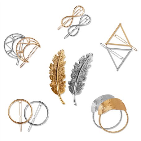 Pinces à Cheveux en Métal Géométrique Barretes à Cheveux Feuille Plume Cercle Triangle Infini Lune Forme Épingles à Cheveux pour