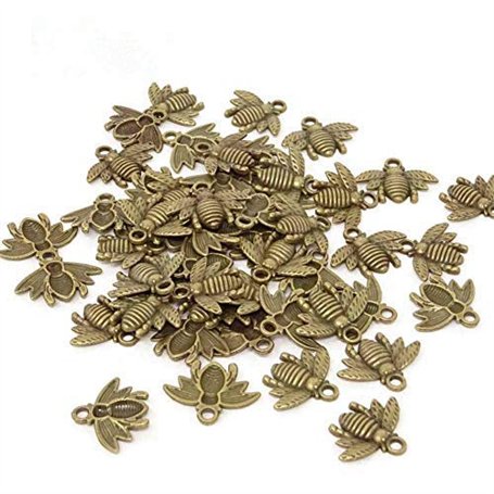 EPRHAY Lot de 50 Pendentif Abeille en Alliage de Bronze Antique en forme d'abeille et Abeille en Bronze Antique