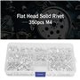 350 pcs/boîte Rivet solide à tête plate, Kit d'assortiment de rivets en aluminium solide à tête plate M4 Longueur 4/6/8/10/12/16