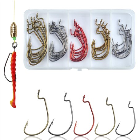Shaddock Lot de 50 hameçons de pêche Offset Worm Dropshot pour leurres en Caoutchouc