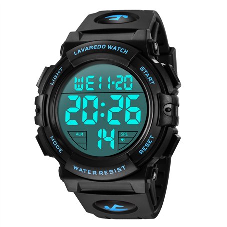 L LAVAREDO Montre numérique pour Homme – Montre de Sport Militaire étanche avec chronographe et rétroéclairage LED pour Homme