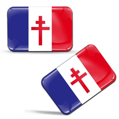 Biomar Labs® 2 x 3D Flexibles Autocollant Stickers France Libre Drapeau Français de la Résistance Général de Gaulle Flag Croix d