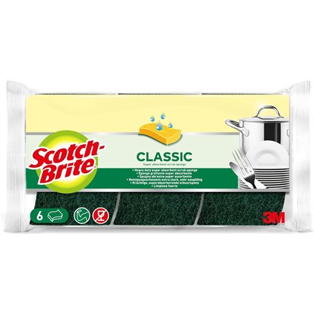 Scotch-Brite Classic Éponge à Récurer en Cellulose Non Rayante - 6 Pièces - Tampon à Récurer Très Absorbant Indiqué pour Les Tâc