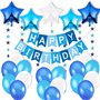 Décoration Anniversaire Garcon Deco - 1 Banderole Bannière Joyeux Anniversaire “Happy Birthday” +5 Ballons Aluminium Etoiles + 6