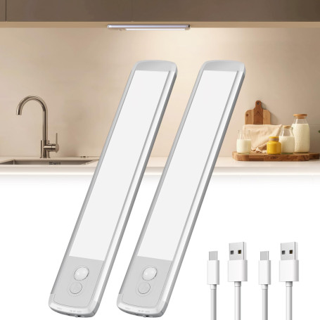 Lampe LED Rechargeable, Lumière Détecteur de Mouvement Interieur, USB-C Eclairage Lampe de Placard sans Fil pour Armoire, Placar