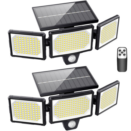 [Lot de 2] Lampes Solaires Extérieur Puissante - 304LED Projecteur Lumière Solaire Extérieure avec Détecteur de Mouvement, 320°é