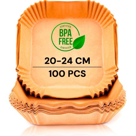 edihome, Papier Cuisson Air Fryer, pour Friteuse sans Huile, 100 Unitès, 20-24 cm, BPA Free, Jetable, pour Four, 5 à 8 litres (C