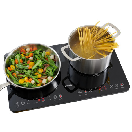 Bigben Plaque Induction Double Portable 3500 W - Table de Cuisson 2 Feux, Minuteur, Contrôle Température 60-240 °C, Idéale Cuisi