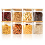 FoiiLiio Bocaux en Verre de 500 ml Lot de 8 Bocal en Verre avec Couvercle en Bambou Bocaux Rangement Cuisine en Verre, Pot en Ve