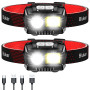 Blukar Lampe Frontale Rechargeable, [Lot de 2] 2000L Super Lumineux Étanche Léger Torche Frontale LED Puissante avec Détecteur d