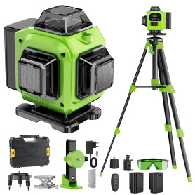 Niveau Laser Chantier Autonivelant 360° x 4, Lazer Niveaux 4D 16 Lignes Laser, Autonivellement et Mode Pulsé Extérieur, 2 x Batt Niveau Laser Chantier Autonivelant 360° x 4, Lazer Niveaux 4D 16 Lignes Laser, Autonivellement et Mode Pulsé Extérieur, 2 x Batt