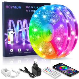 HOVVIDA Ruban LED 20M, 30 LED/Mètre, 24V RVB Bande LED, 600 LED, APP et Télécommande, Synchronisation de la Musique, Mode Minute HOVVIDA Ruban LED 20M, 30 LED/Mètre, 24V RVB Bande LED, 600 LED, APP et Télécommande, Synchronisation de la Musique, Mode Minute