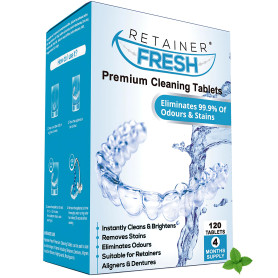 Tablettes de nettoyage Retainer – 120 comprimés 4 mois Retainer Fresh, Brite et Stain Free Tablets – Tablette de nettoyage pour  Tablettes de nettoyage Retainer – 120 comprimés 4 mois Retainer Fresh, Brite et Stain Free Tablets – Tablette de nettoyage pour