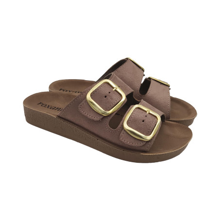 Roxanna Ligne Aurea Beaux Chaussons Femme Été Double Sangle Sandales d'Été en Eco-Cuir pour la maison, la mer, la marche