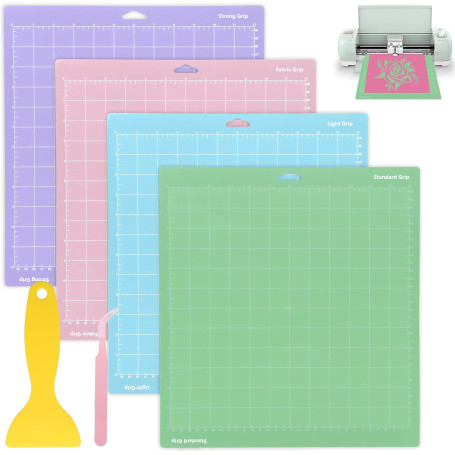 VEGCOO 4 Tapis de Découpe, 12in x 12in pour Cricut Maker/Maker3/Explore 3/Air 2/Air/One, Accessoires Multi-couleur Idéaux